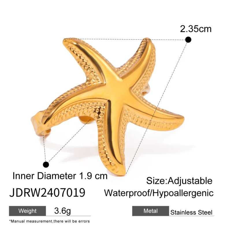 Uworld Ocean Beach Starfish Spiral Stackable Ring - 18K Gold Plated Stainless Steel for Women - Image 11
