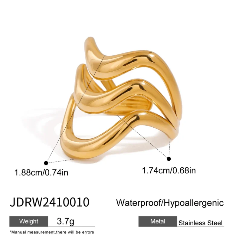 Uworld Ocean Beach Starfish Spiral Stackable Ring - 18K Gold Plated Stainless Steel for Women - Image 13