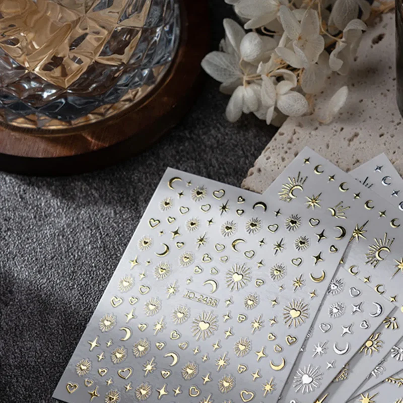 5PCS 3D Gold Silver Nail Stickers | Kawaii Star Heart Decals - Image 6