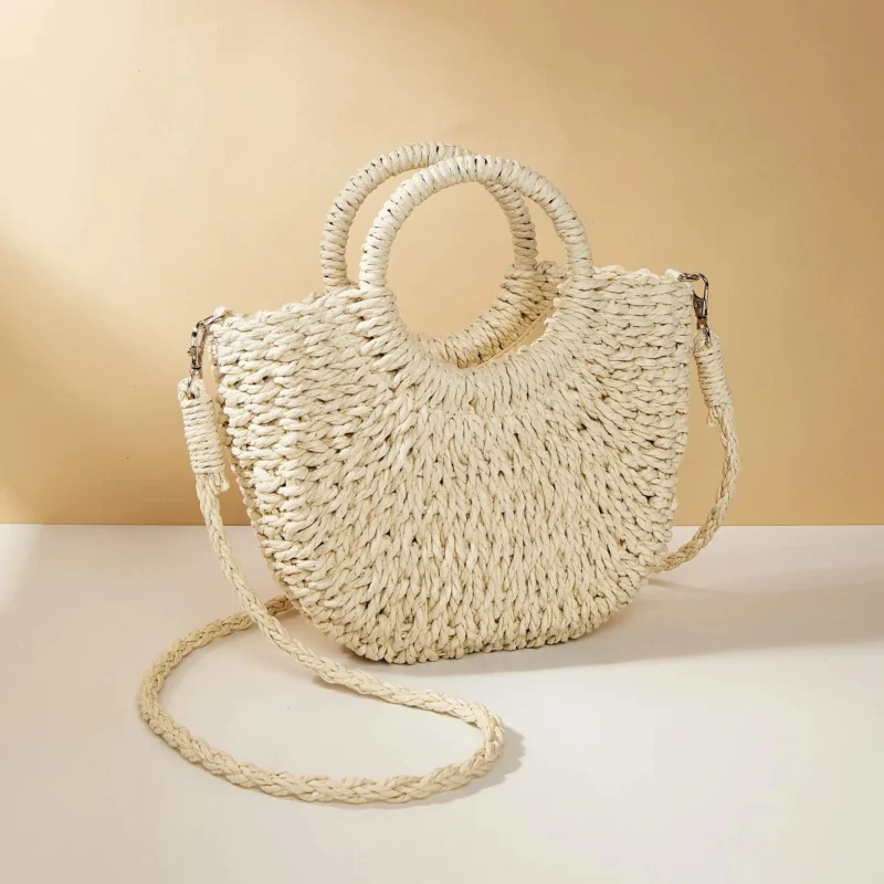 Handwoven Straw Half-Moon Bag for Women - Summer Beach Crossbody & Shoulder Bag - Image 8
