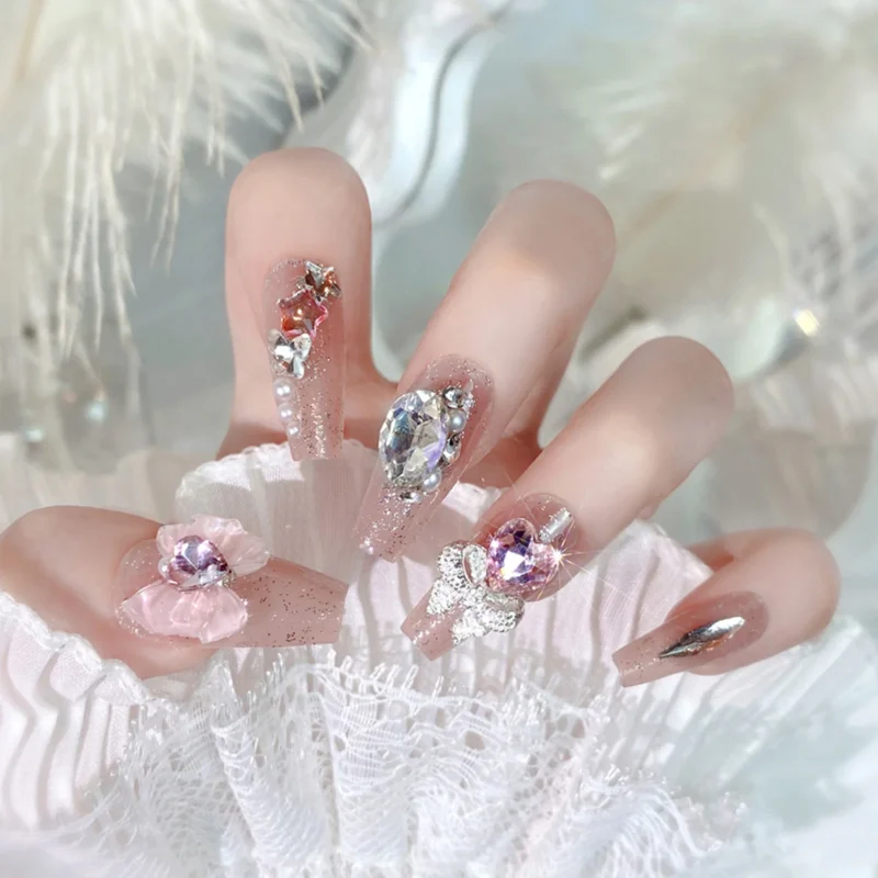 Stunning 24pc Luxury Red Diamond Press On Nails | 3D Gold Bow & Pearl - Image 15