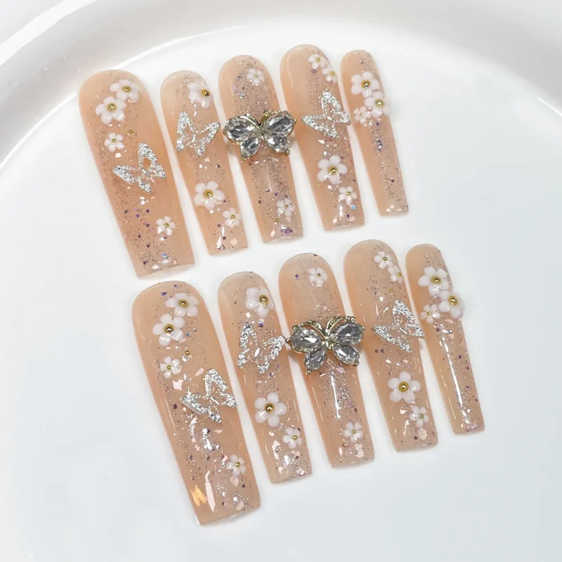Adorable 10pc Cute Bear Rhinestone Fake Nails | Extra Long & Shiny - Image 8