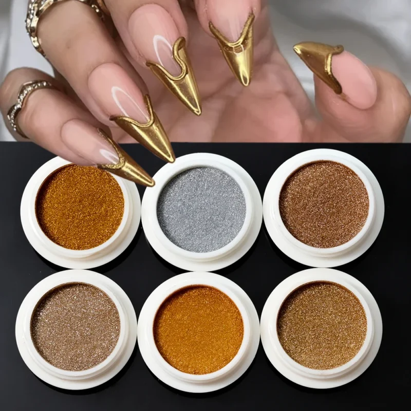 MingLee 6Pcs Chrome Nail Powder Set - Rose Gold Mirror Holographic Metallic Glitter - Image 12