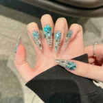 Dazzling 10pc Blue Stiletto Party Press On Nails | Full Flash Diamond