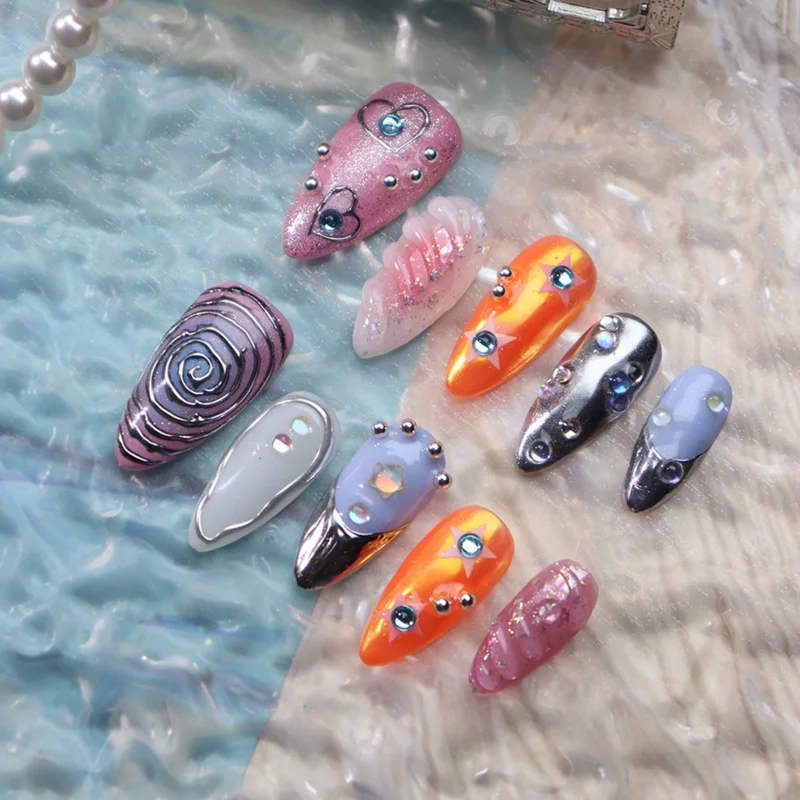10pc Summer Sea Starfish Press On Nails | 3D Colorful - Image 8
