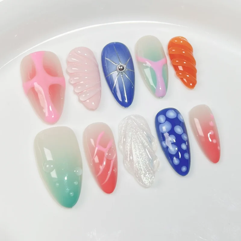 10pc Summer Sea Starfish Press On Nails | 3D Colorful - Image 10