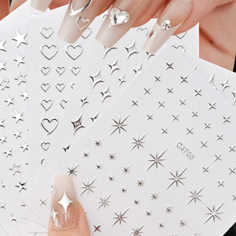 5PCS 3D Gold Silver Nail Stickers | Kawaii Star Heart Decals - Image 11