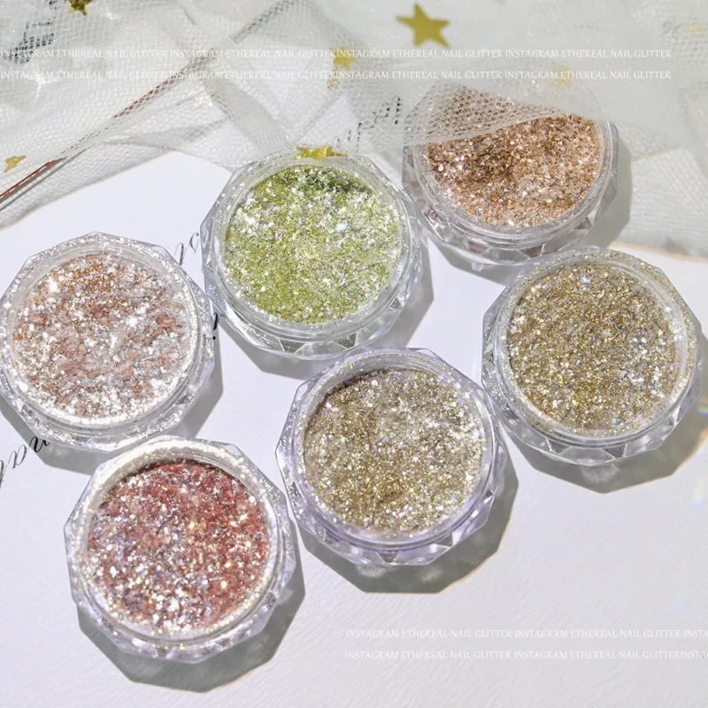 MingLee 6Pcs Chrome Nail Powder Set - Rose Gold Mirror Holographic Metallic Glitter - Image 10