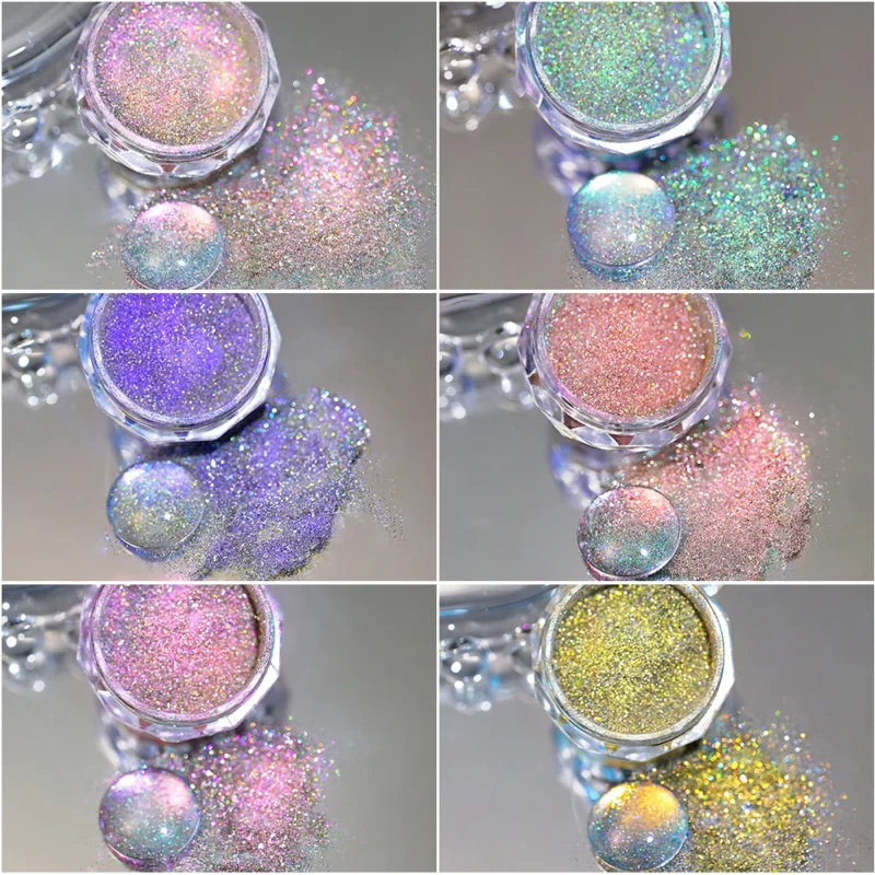 MingLee 6Pcs Chrome Nail Powder Set - Rose Gold Mirror Holographic Metallic Glitter - Image 9