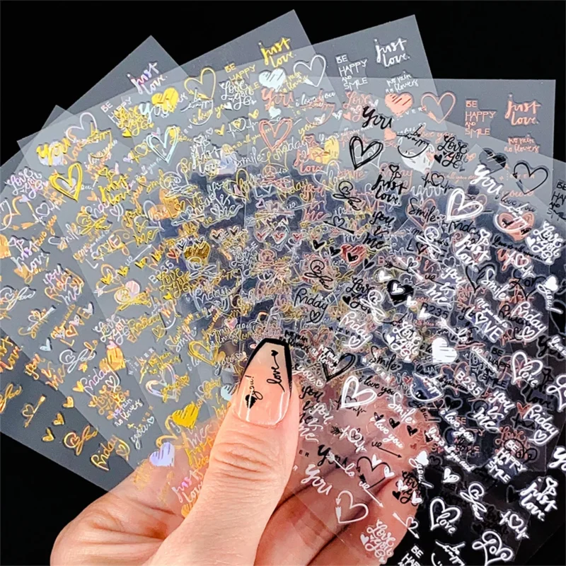 5PCS 3D Gold Silver Nail Stickers | Kawaii Star Heart Decals - Image 15