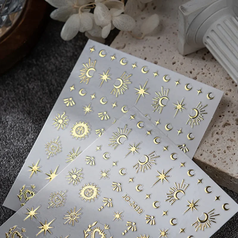 5PCS 3D Gold Silver Nail Stickers | Kawaii Star Heart Decals - Image 5