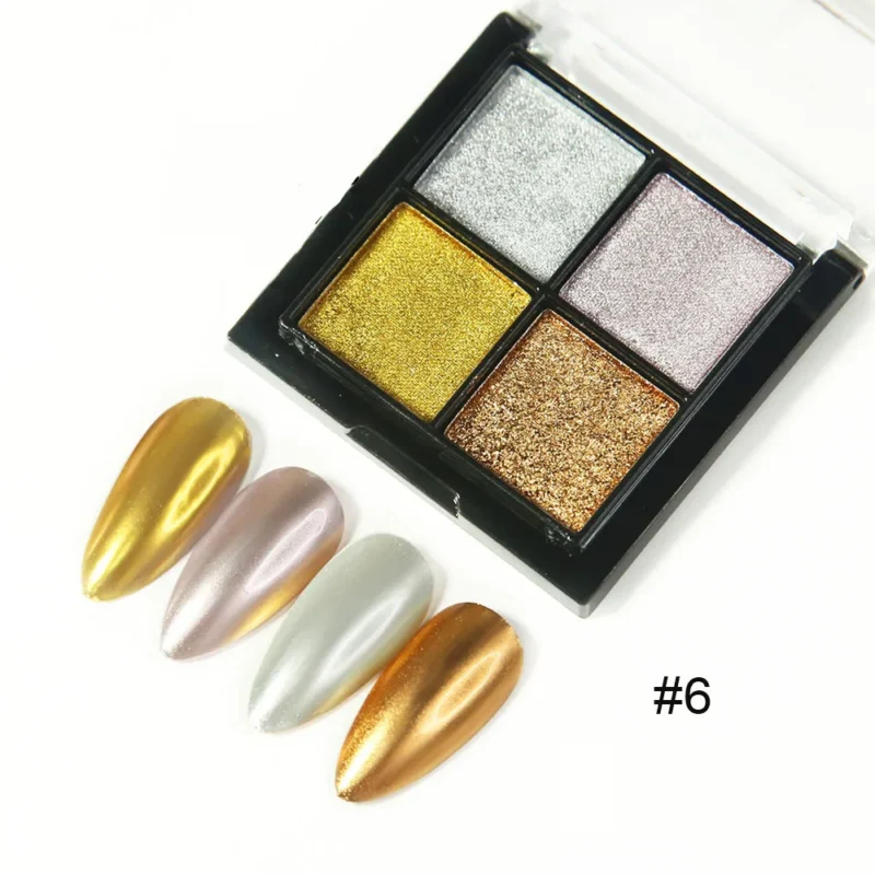 6-in-1 Solid Chrome Nail Powder Set - Mirror Metallic Gold & Holographic | MingLee - Image 18