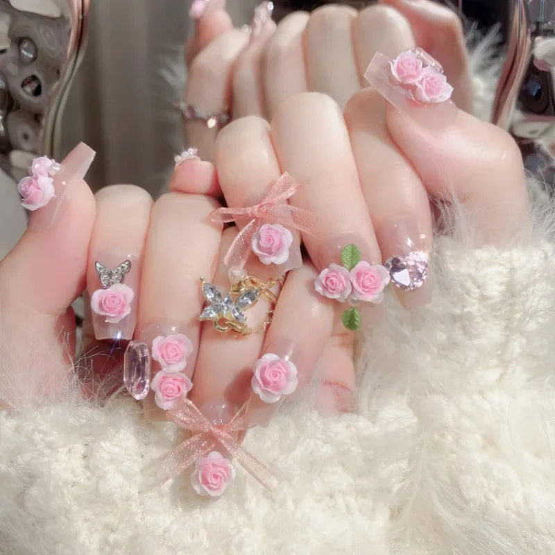 Stunning 24pc Luxury Red Diamond Press On Nails | 3D Gold Bow & Pearl - Image 9