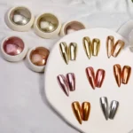 MingLee 6Pcs Chrome Nail Powder Set - Rose Gold Mirror Holographic Metallic Glitter