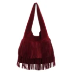 Women's Faux Suede Shoulder Bag - Tassel & Fringe Travel Tote Handbag