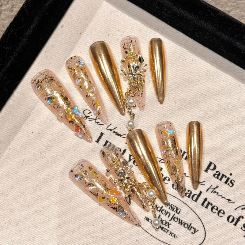Dazzling 10pc Blue Stiletto Party Press On Nails | Full Flash Diamond - Image 12