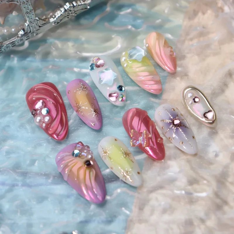 10pc Summer Sea Starfish Press On Nails | 3D Colorful - Image 3