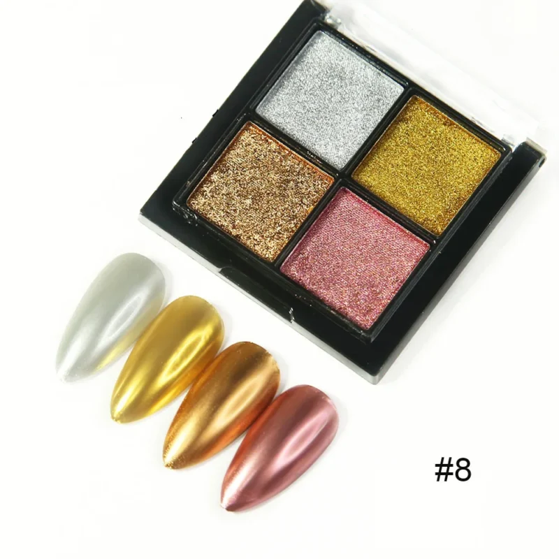 6-in-1 Solid Chrome Nail Powder Set - Mirror Metallic Gold & Holographic | MingLee - Image 6