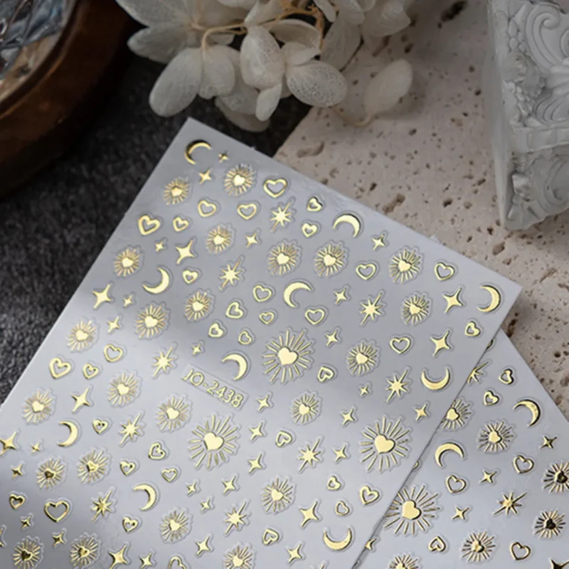 5PCS 3D Gold Silver Nail Stickers | Kawaii Star Heart Decals - Image 4