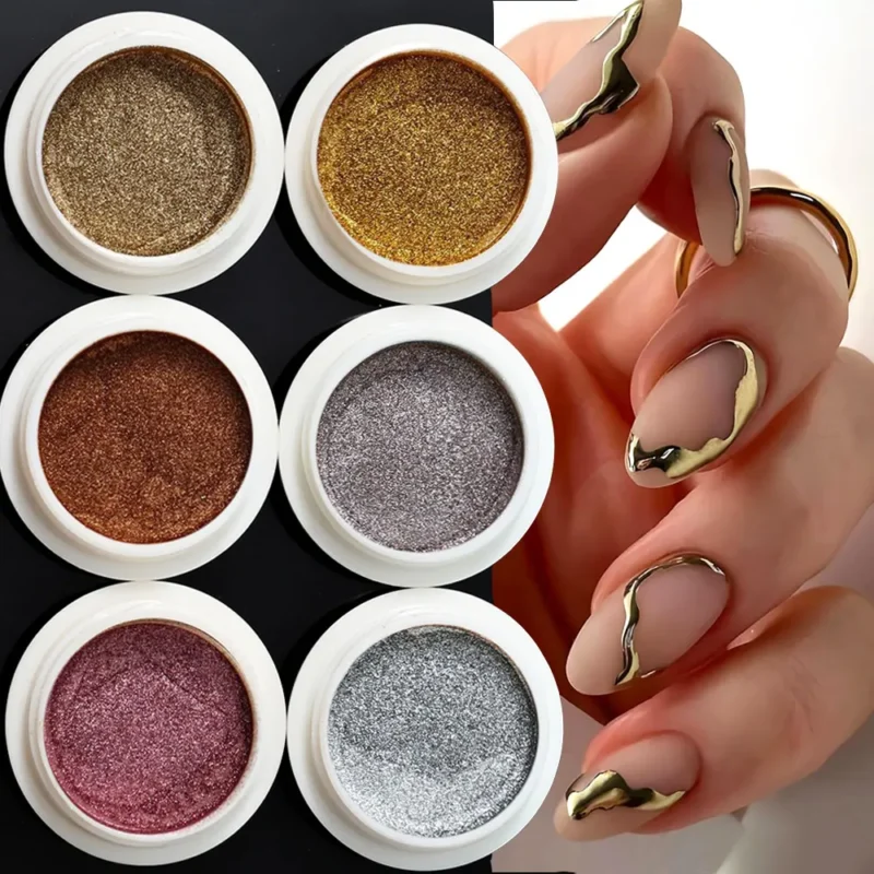 MingLee 6Pcs Chrome Nail Powder Set - Rose Gold Mirror Holographic Metallic Glitter - Image 11