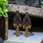 Ethnic Vintage Bohemian Wood Bead Tassel Long Drop Dangle Earrings for Women