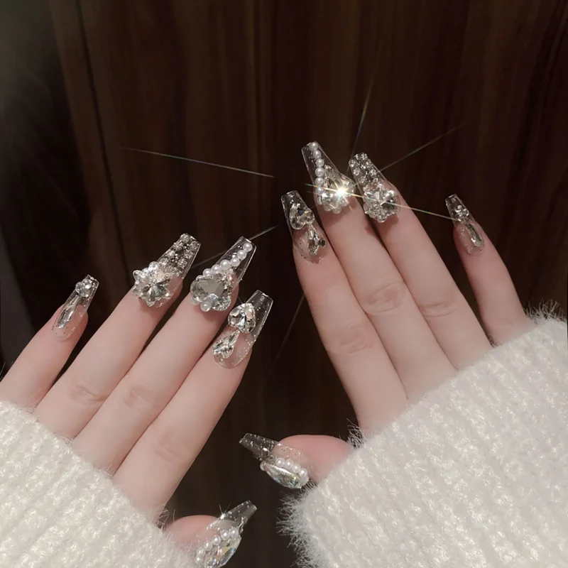 Stunning 24pc Luxury Red Diamond Press On Nails | 3D Gold Bow & Pearl - Image 12