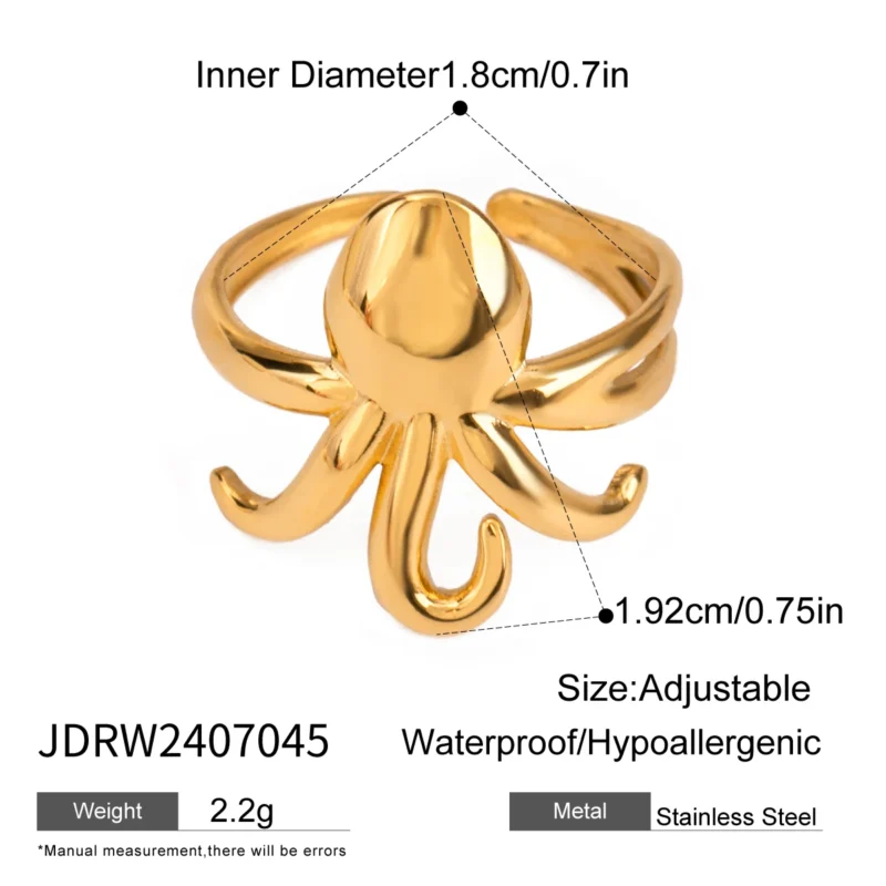 Uworld Ocean Beach Starfish Spiral Stackable Ring - 18K Gold Plated Stainless Steel for Women - Image 8