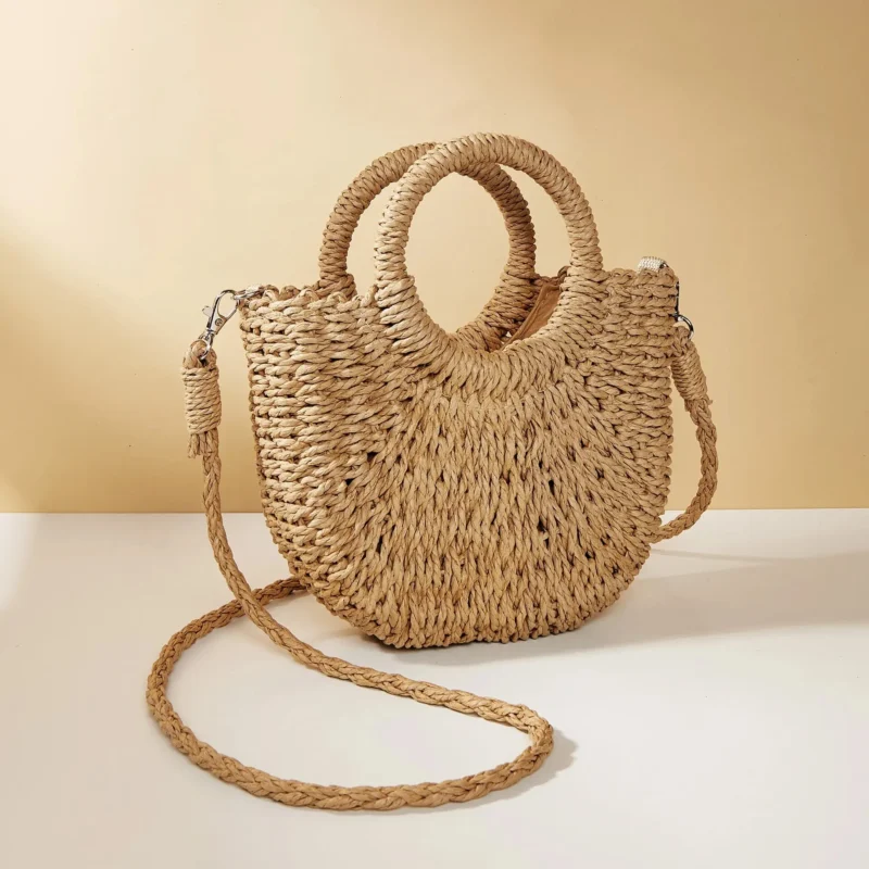 Handwoven Straw Half-Moon Bag for Women - Summer Beach Crossbody & Shoulder Bag - Image 10
