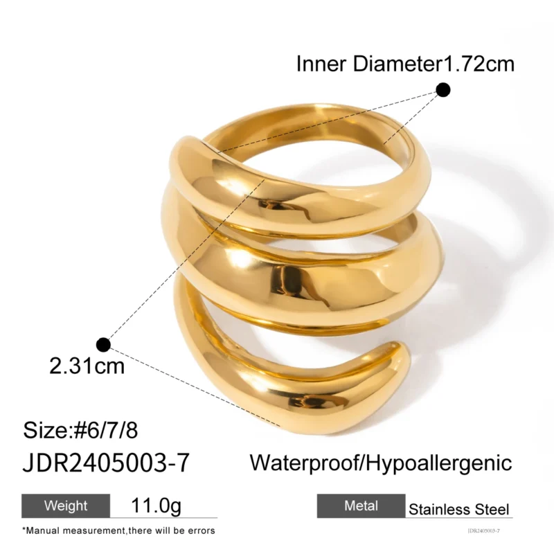 Uworld Ocean Beach Starfish Spiral Stackable Ring - 18K Gold Plated Stainless Steel for Women - Image 15
