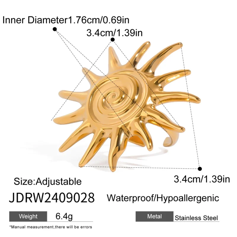 Uworld Ocean Beach Starfish Spiral Stackable Ring - 18K Gold Plated Stainless Steel for Women - Image 14