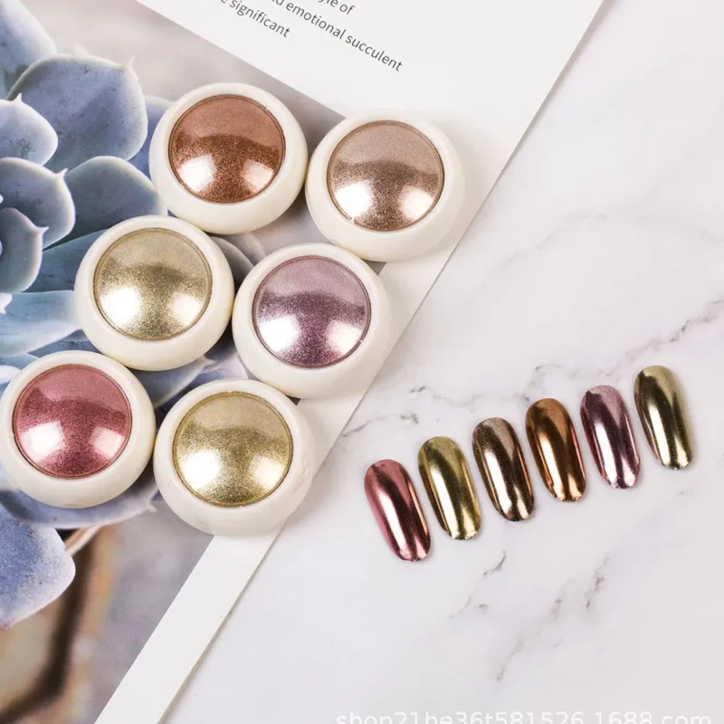 MingLee 6Pcs Chrome Nail Powder Set - Rose Gold Mirror Holographic Metallic Glitter - Image 2