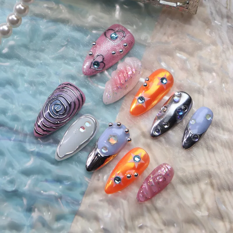 10pc Summer Sea Starfish Press On Nails | 3D Colorful - Image 4
