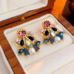 Luxury Vintage Colourful Rhinestone Water Drop Tassel Earrings for Women