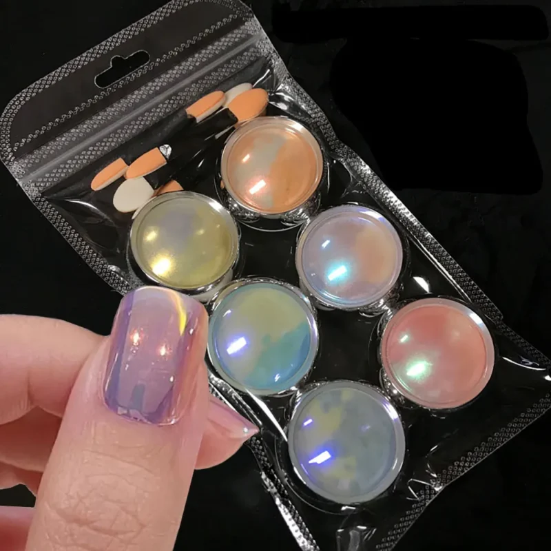 MingLee 6Pcs Chrome Nail Powder Set - Rose Gold Mirror Holographic Metallic Glitter - Image 6